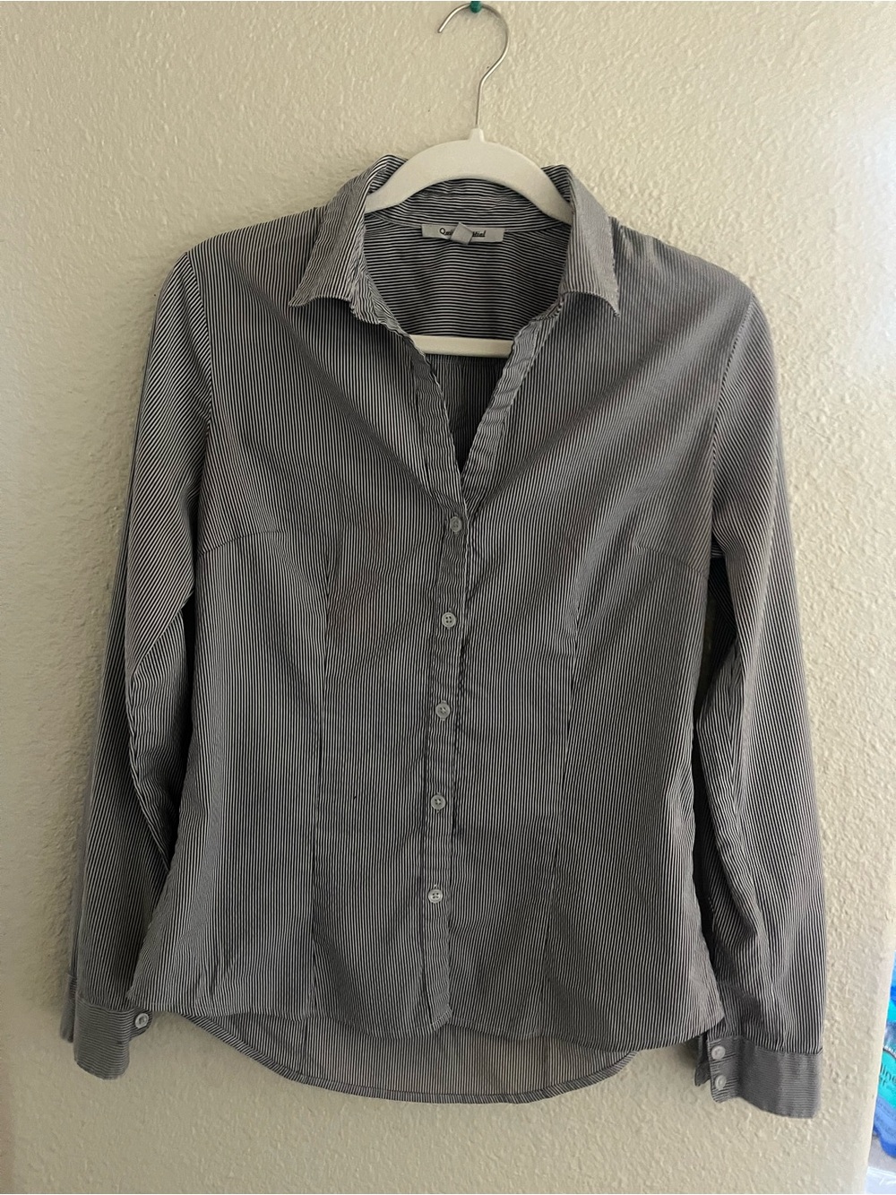 Slim Fit Black & White Pinstripe Women's Button-Up Shirt